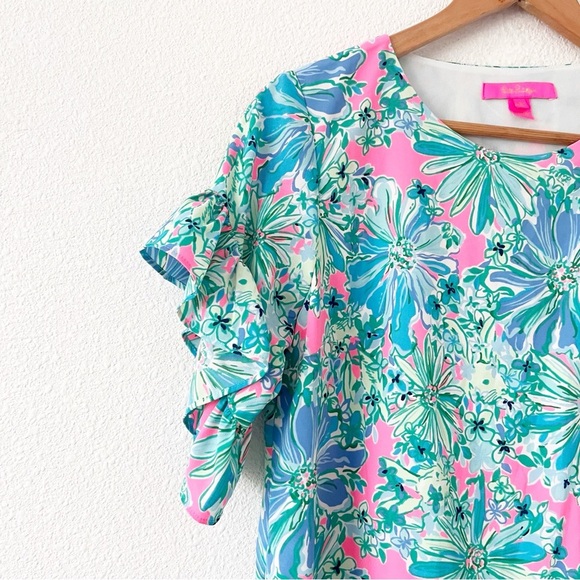 Lilly Pulitzer Darlah Lileeze Soleil Pink Good Hare Day Floral Blouse - Picture 4 of 8